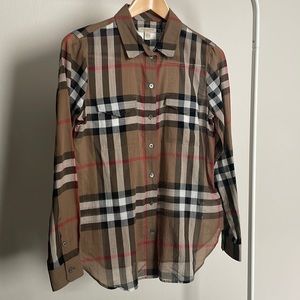 Burberry Check Print Womens Button Blouse Size Small Cotton Collar